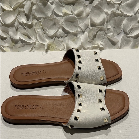 Milan Slide In Ivory Leather | Bella Bridesmaids White Studded Leather Slide Sandals - Söfft Milano
